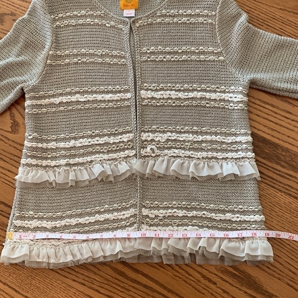 Ruby Rd cardigan size med grey and white mini ruffles long sleeve mixed media - Picture 10 of 12
